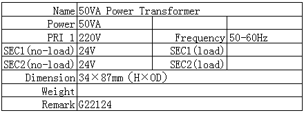50VA power transformer parameter